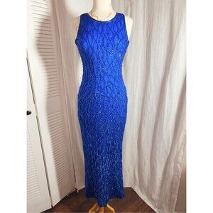 Vintage Dress Size S 80's Blue Showstopper Statement Piece Maxi Dress